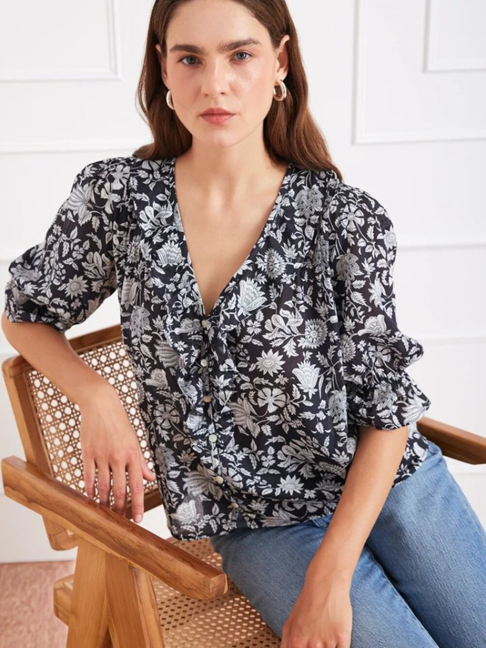 Paneros Chloe Shirt in Midnight Garden Size Small